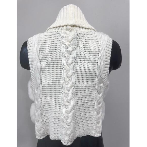 Vintage Les Tricots Faux Fur Wool Blend Cableknit Sweater Vest Sz S Tie Y2K Boho - Picture 2 of 5
